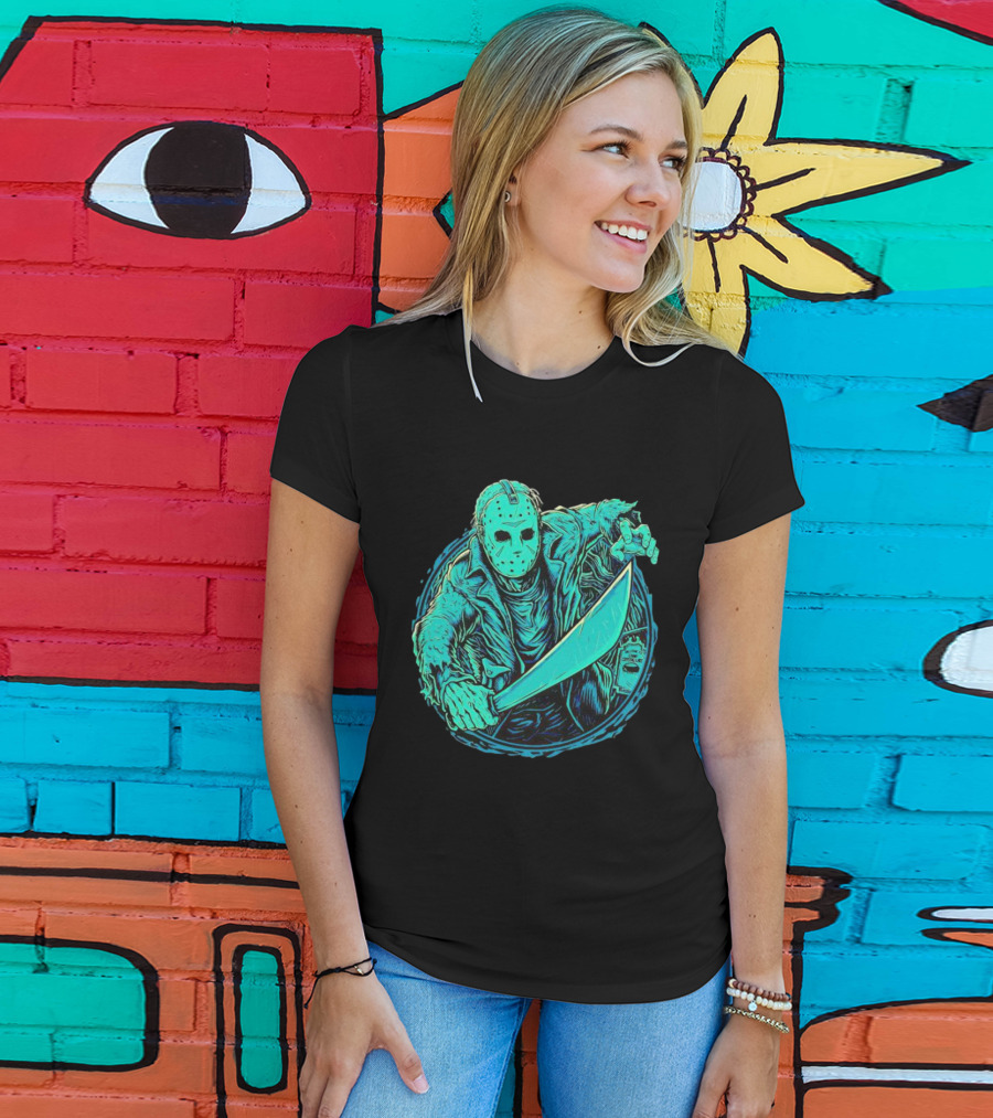 The Crystal Lake Slasher Jason Voorhees Mask And Machete T-Shirt