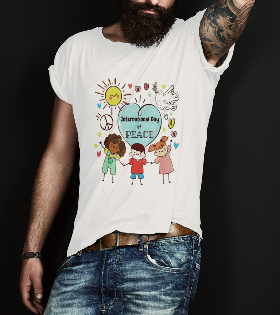 International Day Of Peace Children Hearts Dove Sun T-Shirt