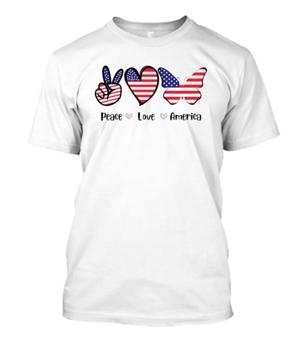 Peace Love America Flag Butterfly T-Shirt
