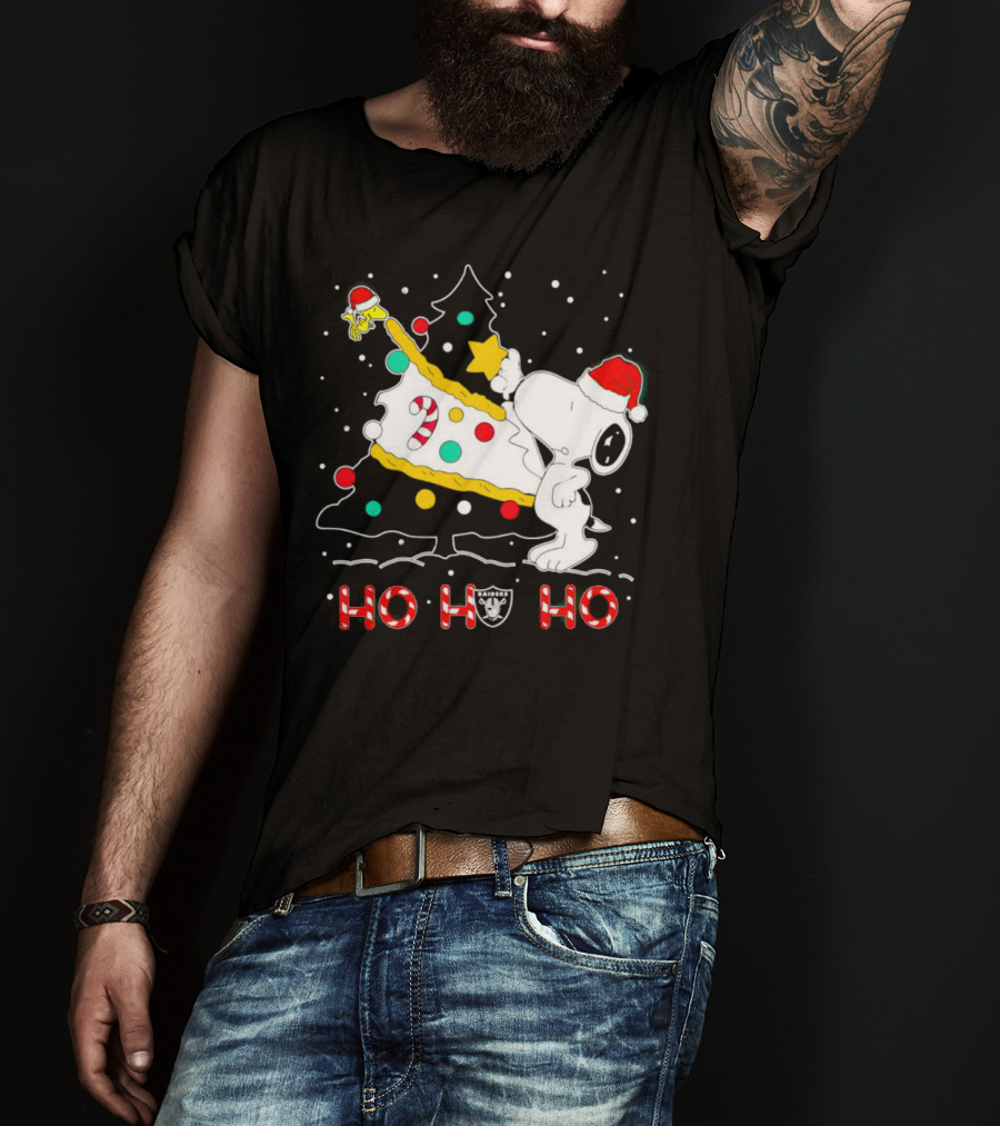 Snoopy Woodstock Las Vegas Raiders Christmas Ho Ho Ho T-Shirt