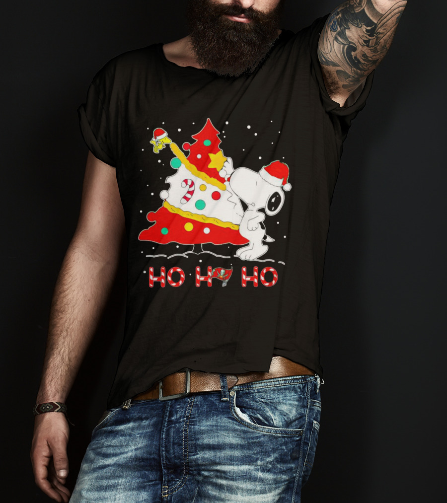 Snoopy And Woodstock Ho Ho Ho Christmas Tampa Bay Buccaneers T-Shirt