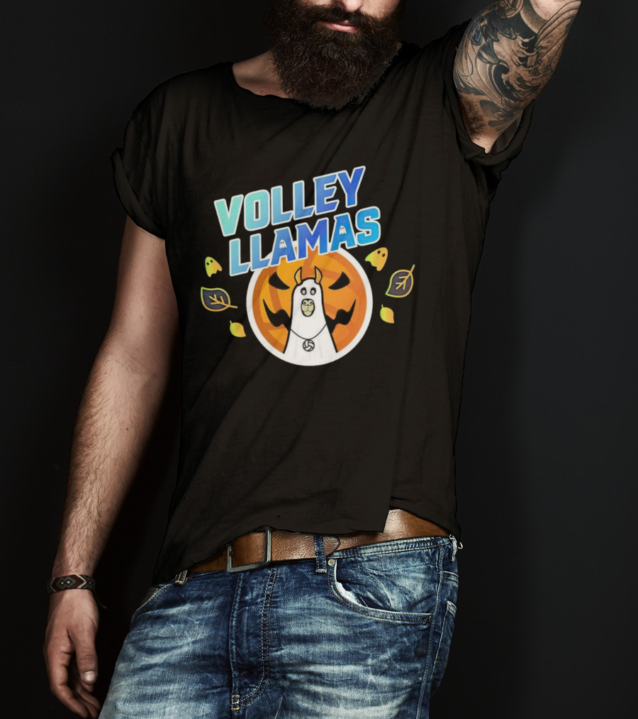 VOLLEY LLAMAS Halloween Pumpkin Leaves Ghosts Volleyball T-Shirt
