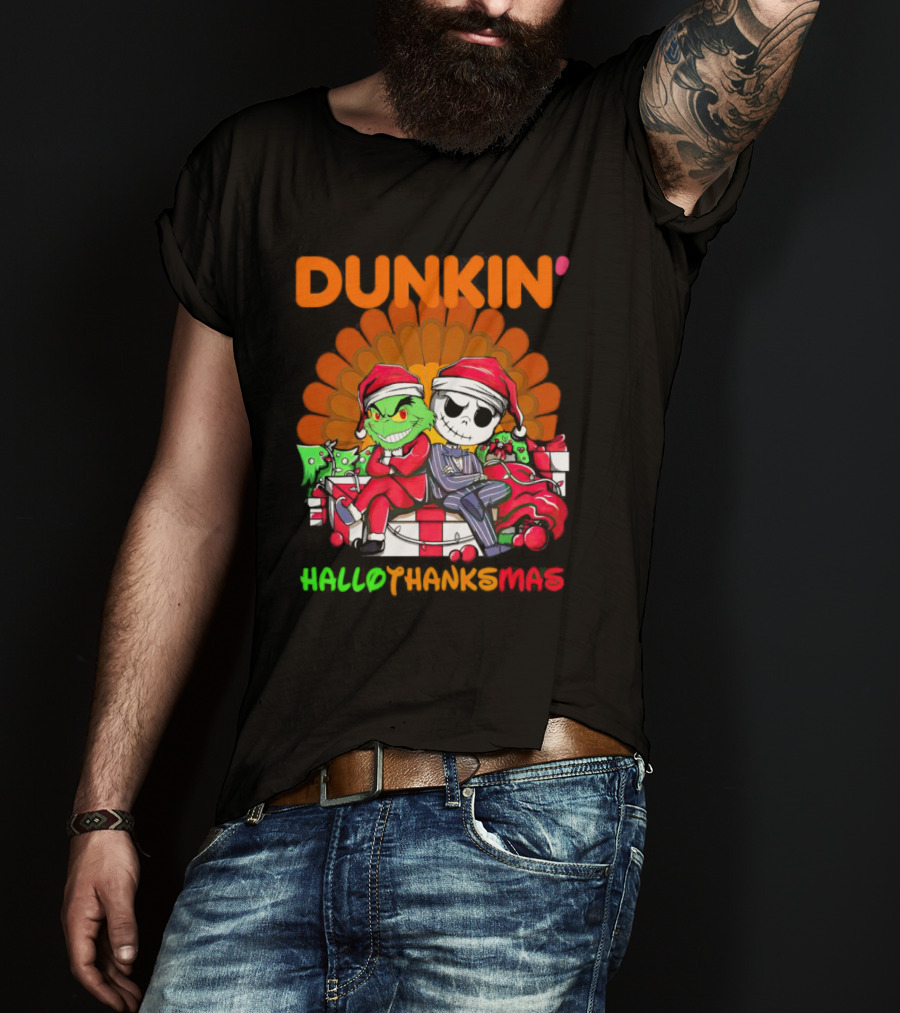 Grinch Jack Skellington Dunkin Hallo Thanks Mas T-Shirt