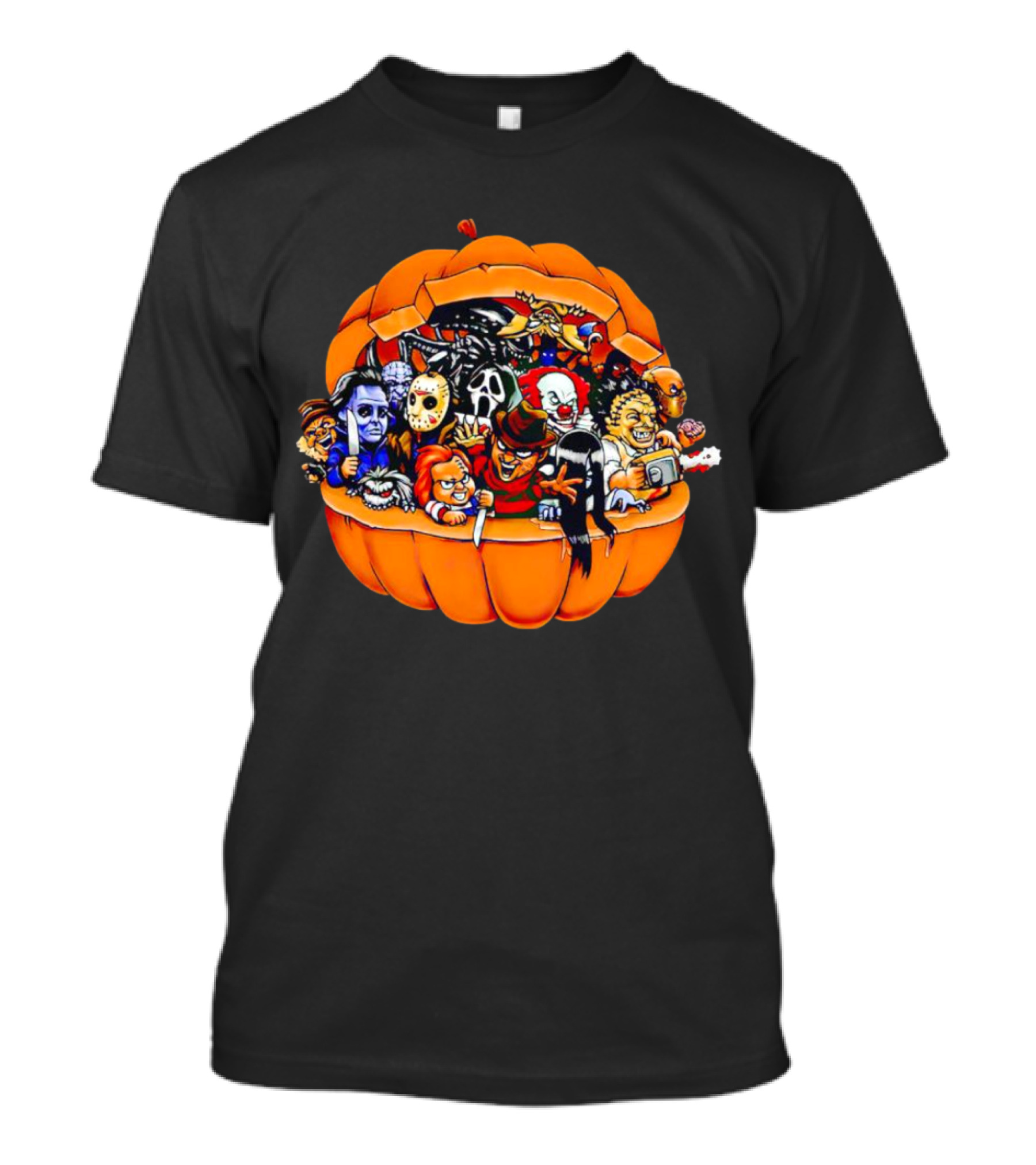 Horror Movie Characters Inside Pumpkin Halloween Icons T-Shirt