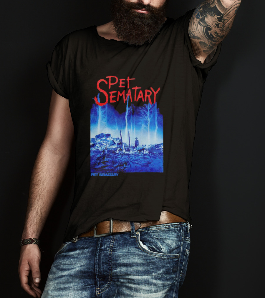 Pet Sematary Haunted Burial Ground Blue Forest Scene With Gravemarkers T-Shirt
