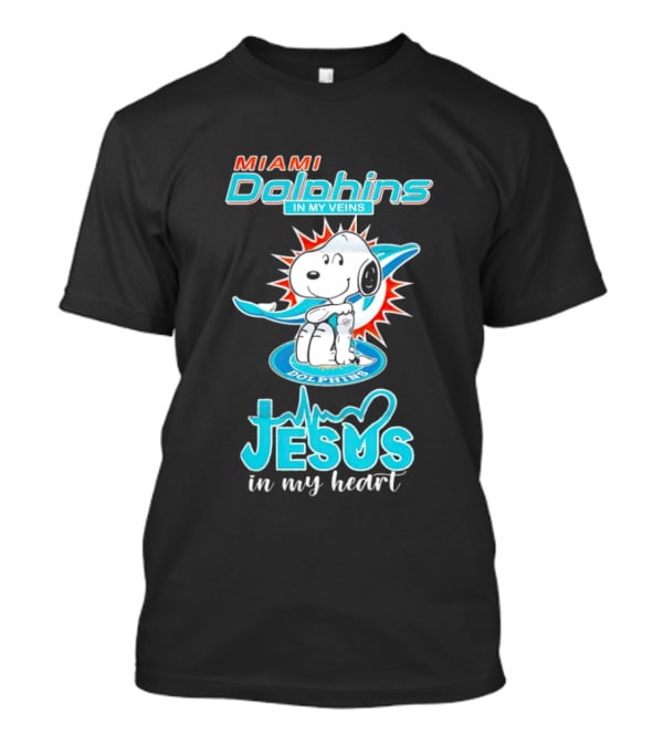Snoopy Miami Dolphins In My Veins Jesus In My Heart T-Shirt