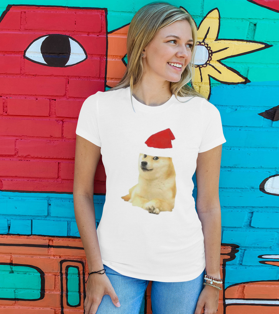 Dogecoin Christmas Santa Hat Meme T-Shirt