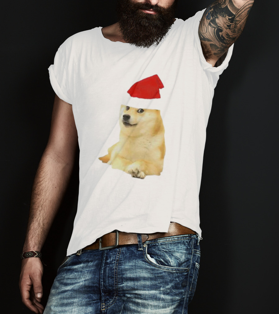 Dogecoin Christmas Santa Hat Meme T-Shirt