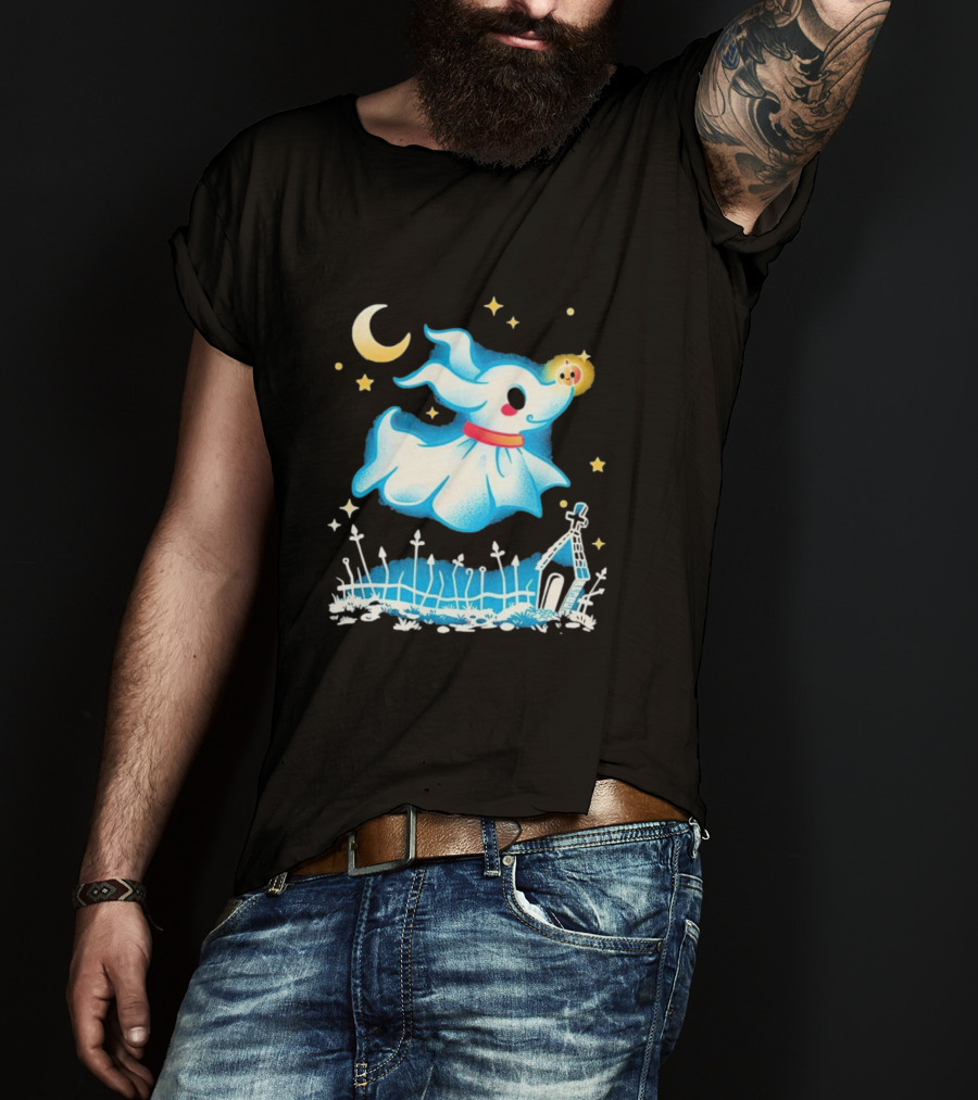 Ghost Dog Halloween Moonlight Graveyard Night T-Shirt