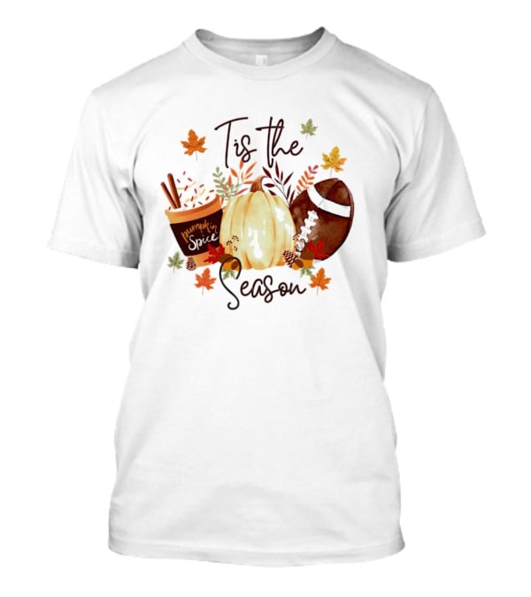 Tis The Season Pumpkin Spice Fall Leaves Football T-Shirt