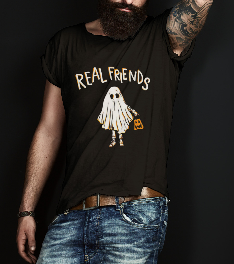 Real Friends Ghost With Jack O'Lantern Basket T-Shirt