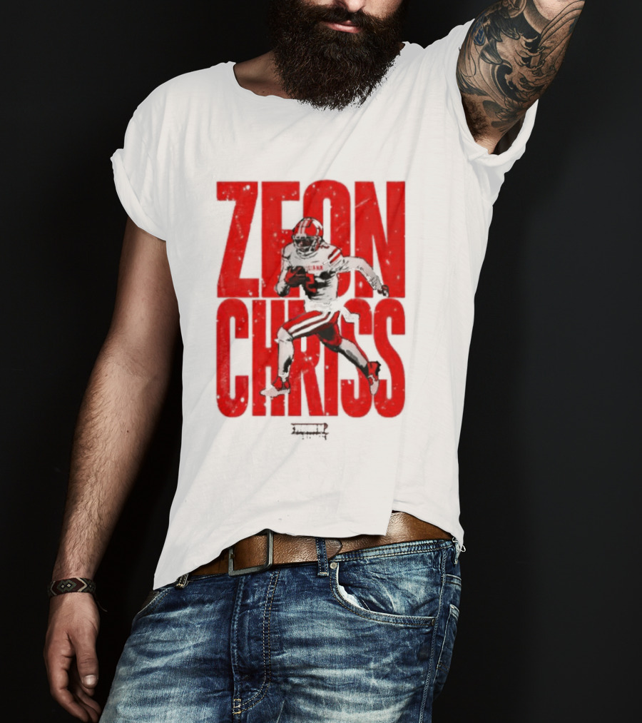 Zeon Chriss Football Caricature In Red Text And Black T-Shirt
