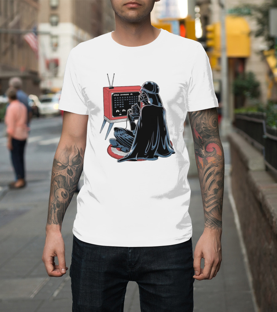 Darth Vader Playing Space Invaders Retro Gaming Scene T-Shirt