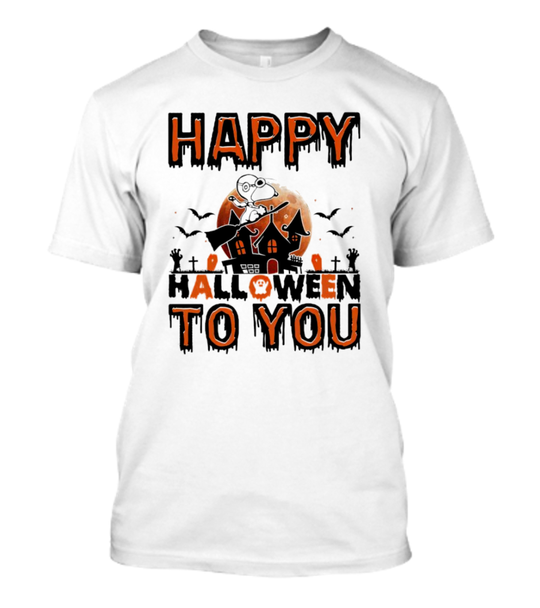 Happy Halloween To You Snoopy Haunted House Moon Bats T-Shirt
