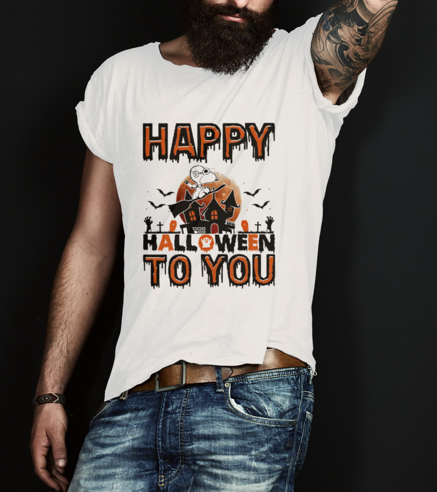 Happy Halloween To You Snoopy Haunted House Moon Bats T-Shirt