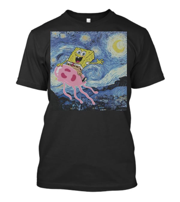 SpongeBob SquarePants Jellyfishing Van Gogh Starry Night Crossover T-Shirt