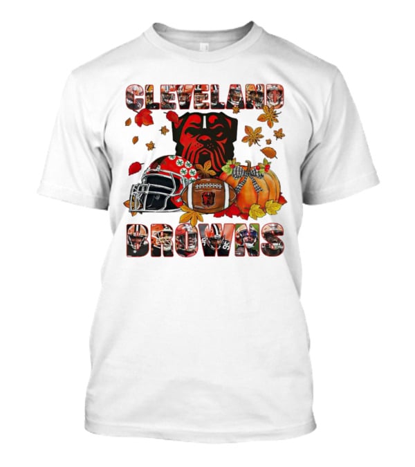 Cleveland Browns Fall Helmet Pumpkin Leaves Football Dog T-Shirt