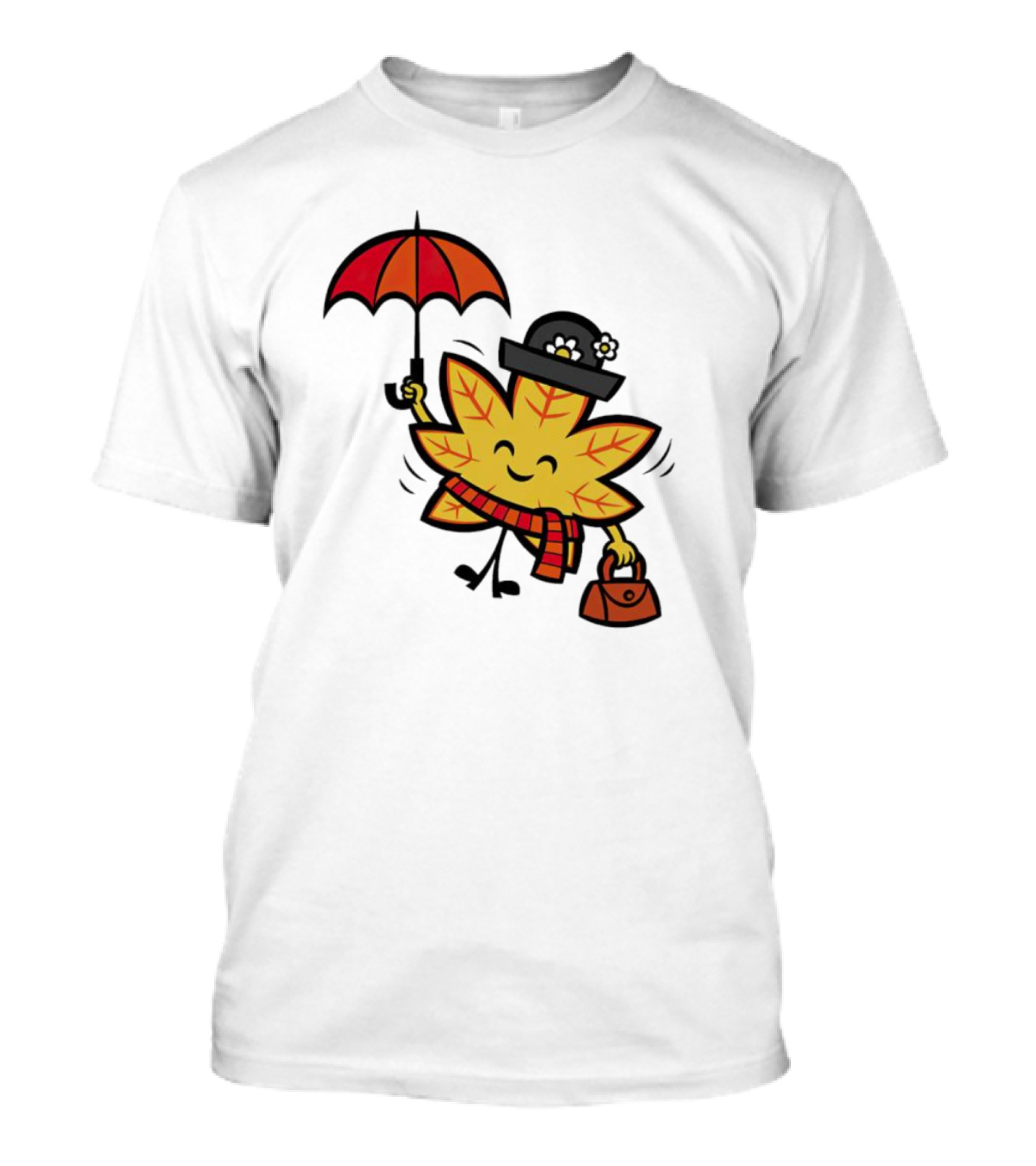Mary Autumn Leaf With Umbrella And Bag T-Shirt