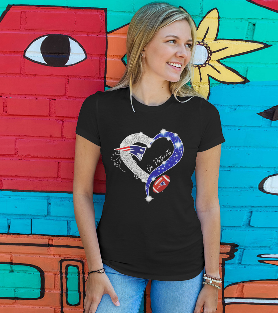 New England Patriots Go Patriots Diamond Heart Football T-Shirt