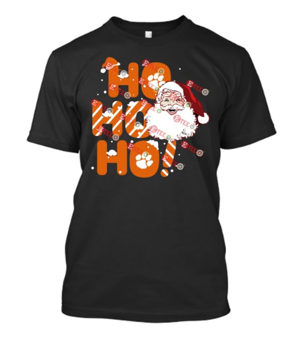 Clemson Tigers Santa Claus Ho Ho Ho Christmas Paw Print Snowflakes T-Shirt