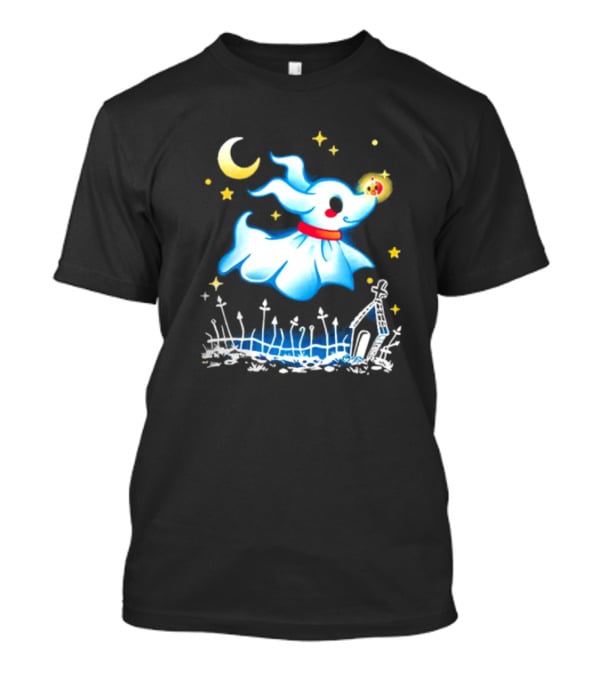 Flying Ghost Dog With Moon And Stars Halloween Scene T-Shirt
