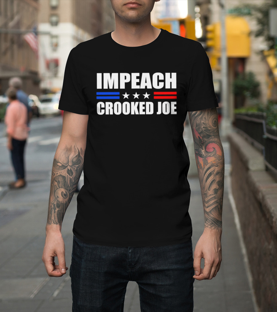 IMPEACH CROOKED JOE Stars Red and Blue Bars Political T-Shirt