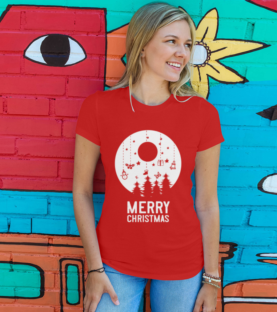 Merry Christmas Snowman Trees Stars And Presents T-Shirt