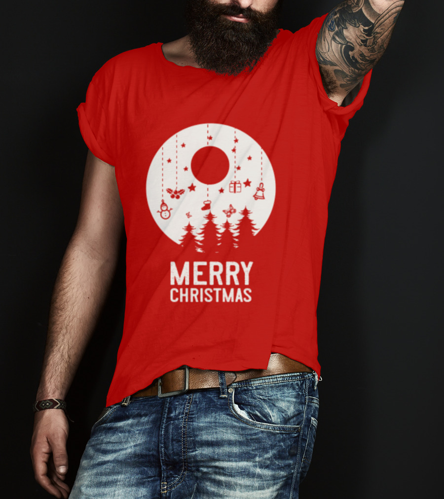 Merry Christmas Snowman Trees Stars And Presents T-Shirt