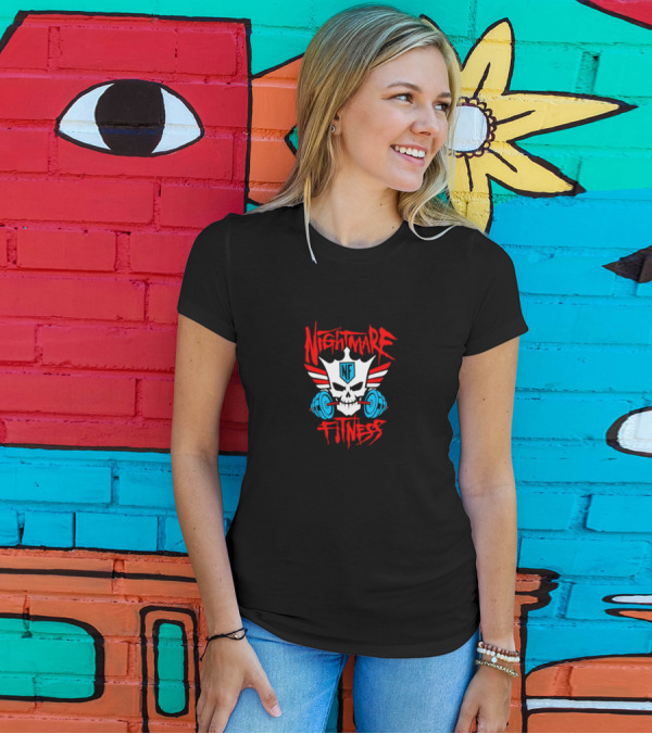 Nightmare Fitness NF Skull Wings Barbell Emblem T-Shirt