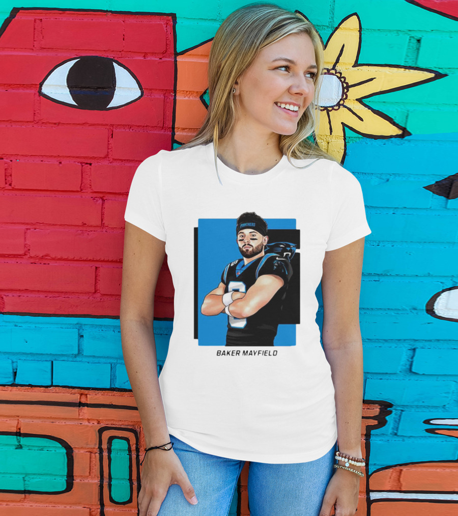Carolina Panthers Baker Mayfield Artwork With Team Uniform T-Shirt