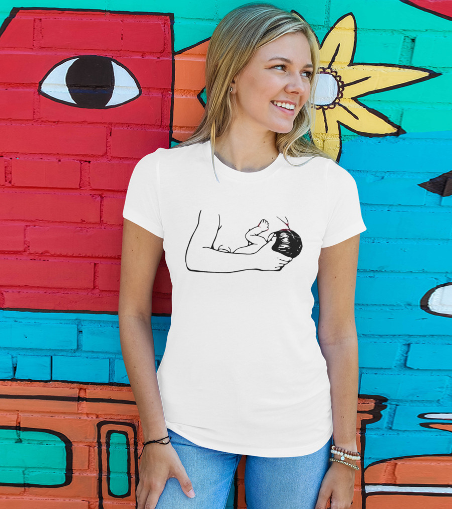 Breastfeeding Mother And Child Silhouette With Red Accents T-Shirt