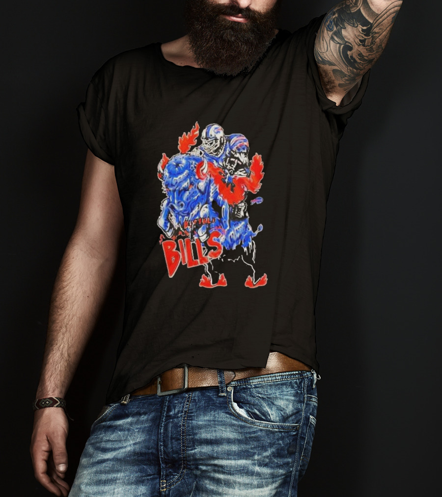 Warren Lotas Buffalo Bills Colorful Flames Football Buffalo T-Shirt