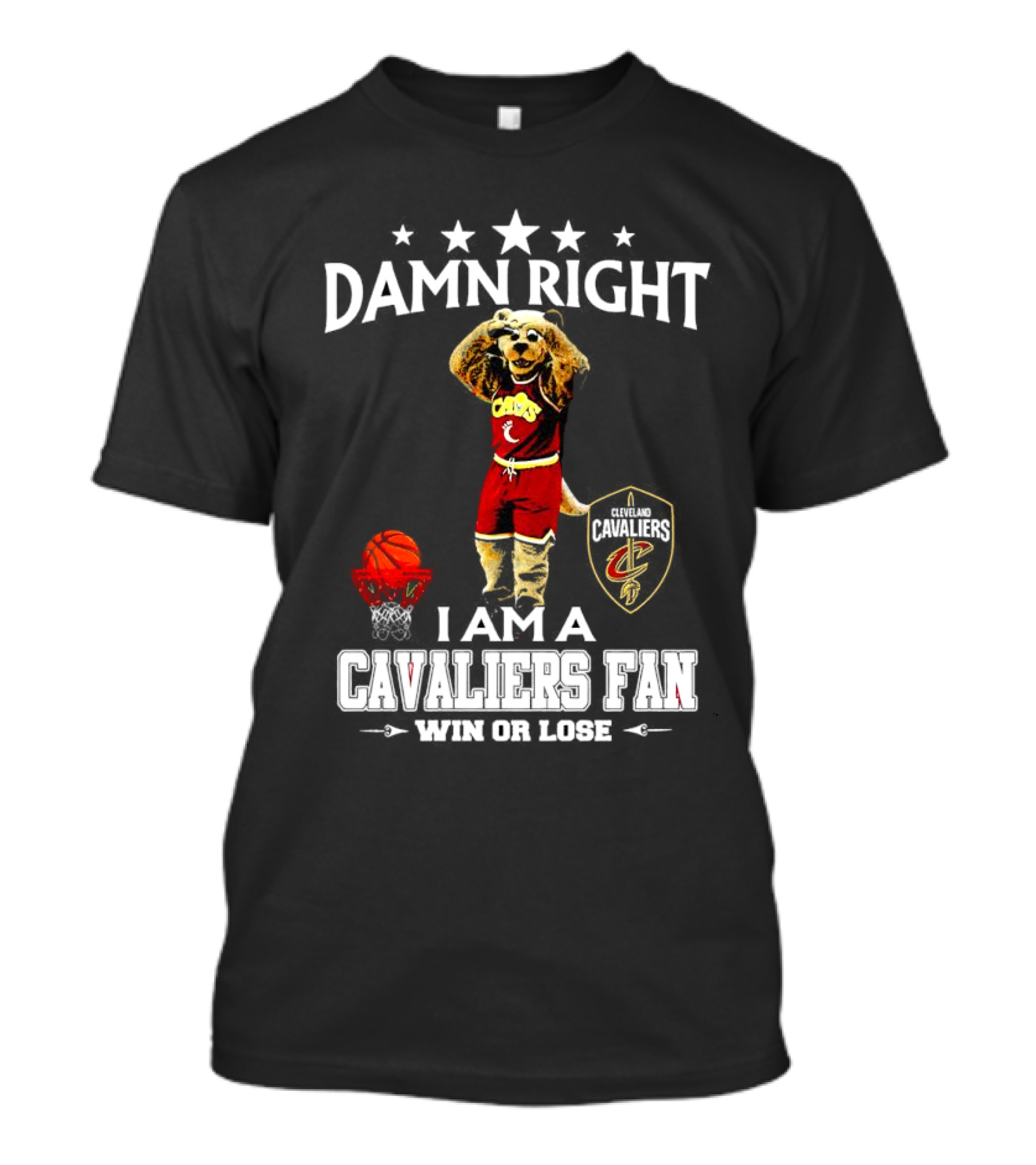 Damn Right I Am A Cleveland Cavaliers Fan Win Or Lose Basketball Mascot T-Shirt