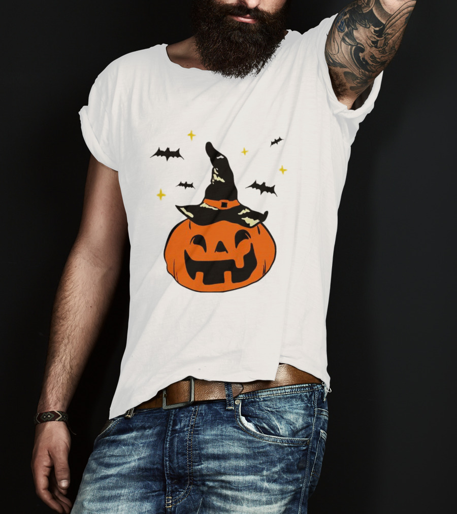 Jack-o’-lantern Witch Hat Bats Stars Halloween T-Shirt