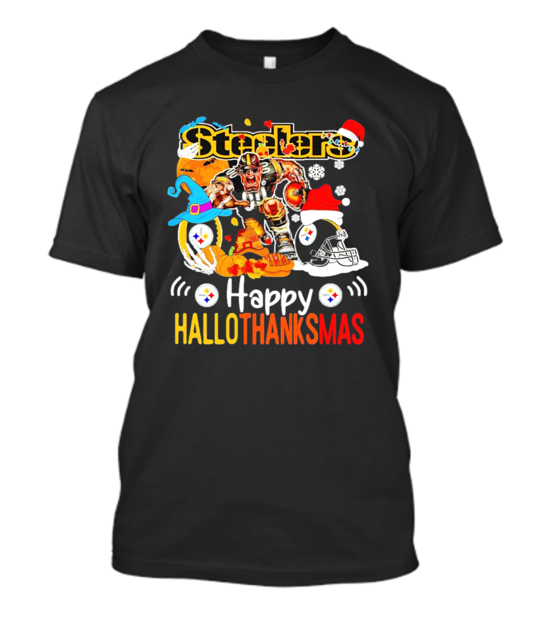 Steelers Happy Hallothanksmas Football Mascot Festive T-Shirt