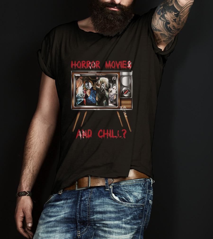 Horror Movies And Chill With Icons On Vintage TV T-Shirt