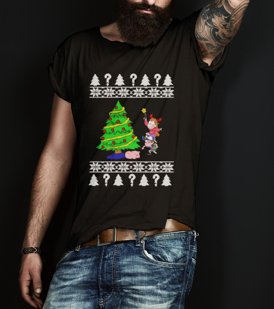 Gravity Falls Christmas Tree With Mabel And Waddles In Festive T-Shirt