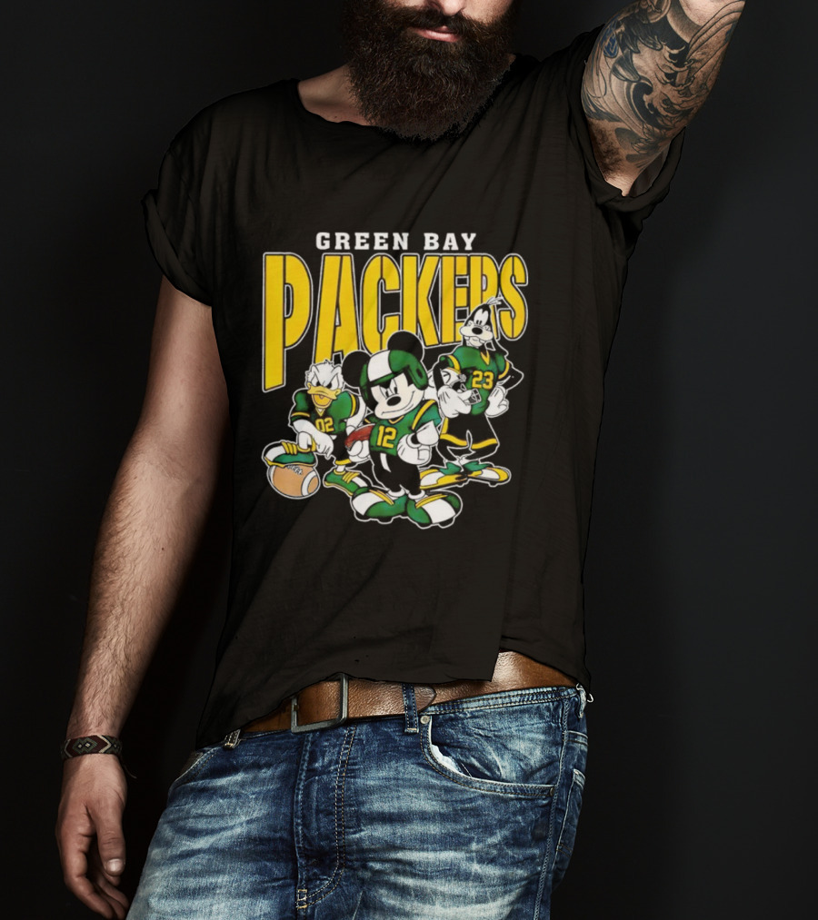 Green Bay Packers Mickey Mouse Donald Duck Goofy Football Players T-Shirt