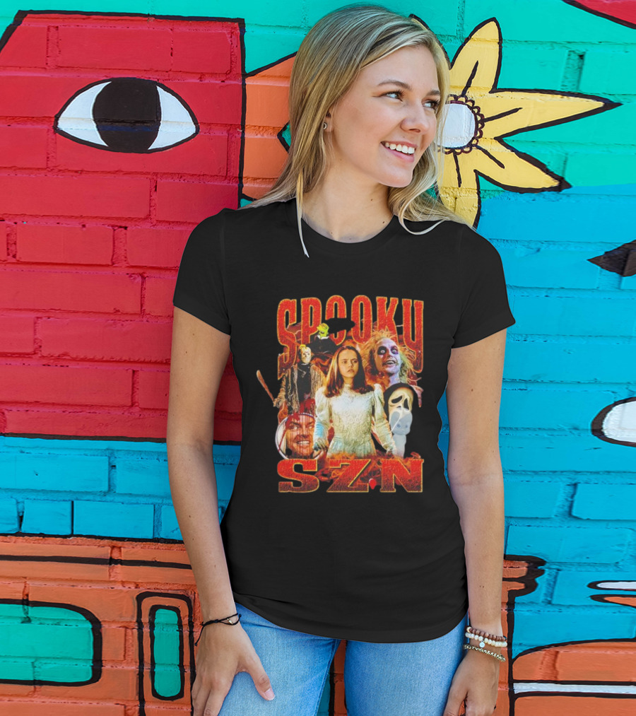 Spooky Szn Halloween Horror Characters Collage T-Shirt