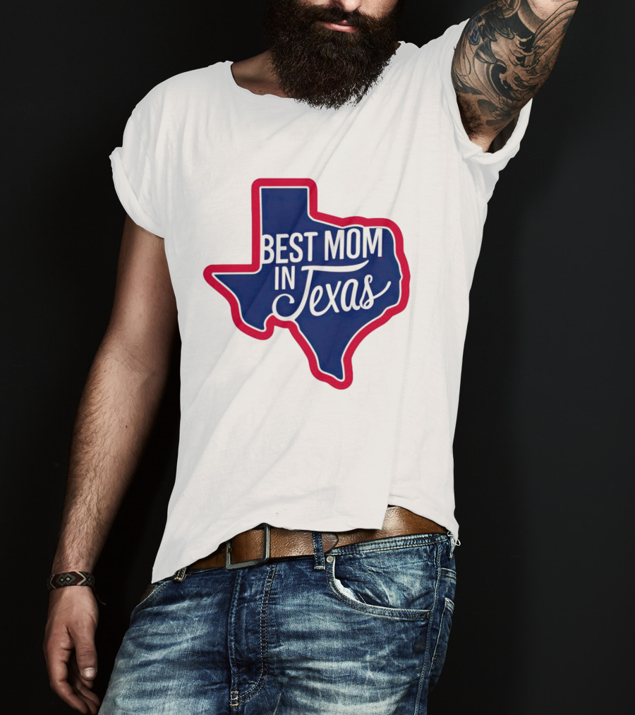 Best Mom In Texas State Shape With Red Border T-Shirt