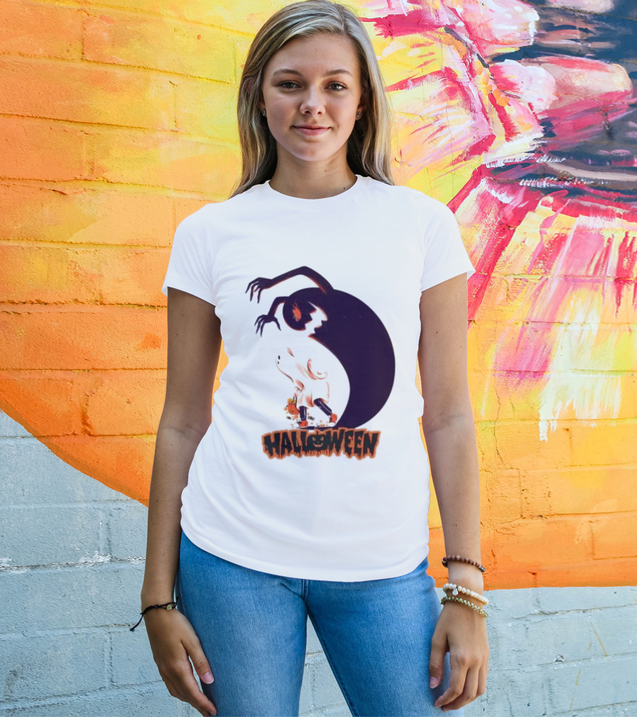 Happy Halloween Spooky Shadow Ghost With Pumpkin T-Shirt