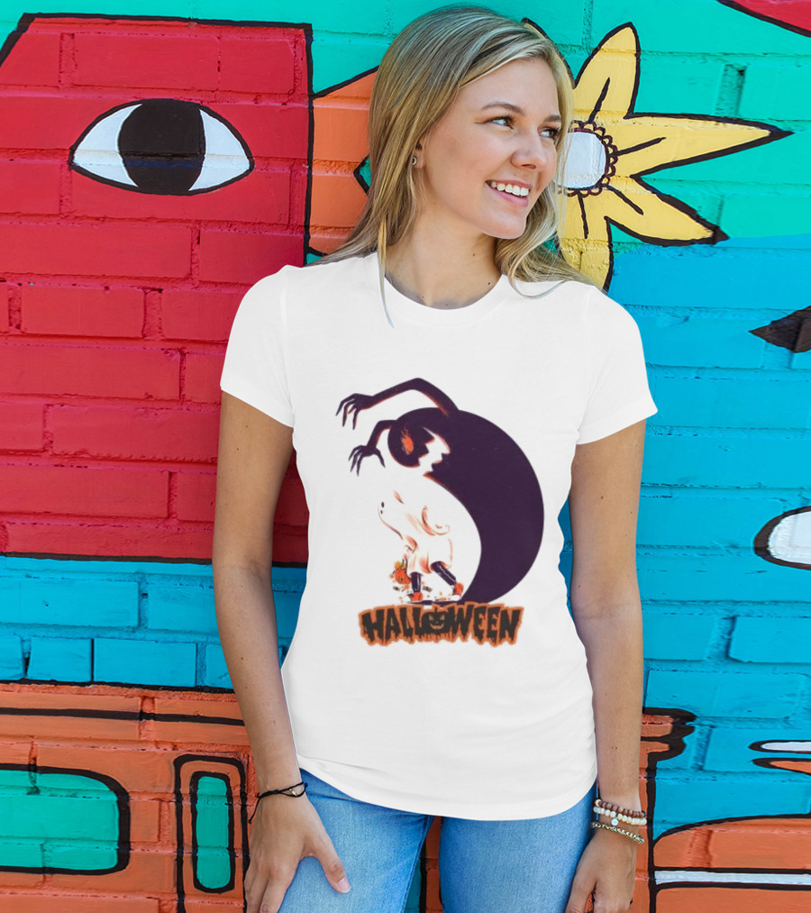 Happy Halloween Spooky Shadow Ghost With Pumpkin T-Shirt