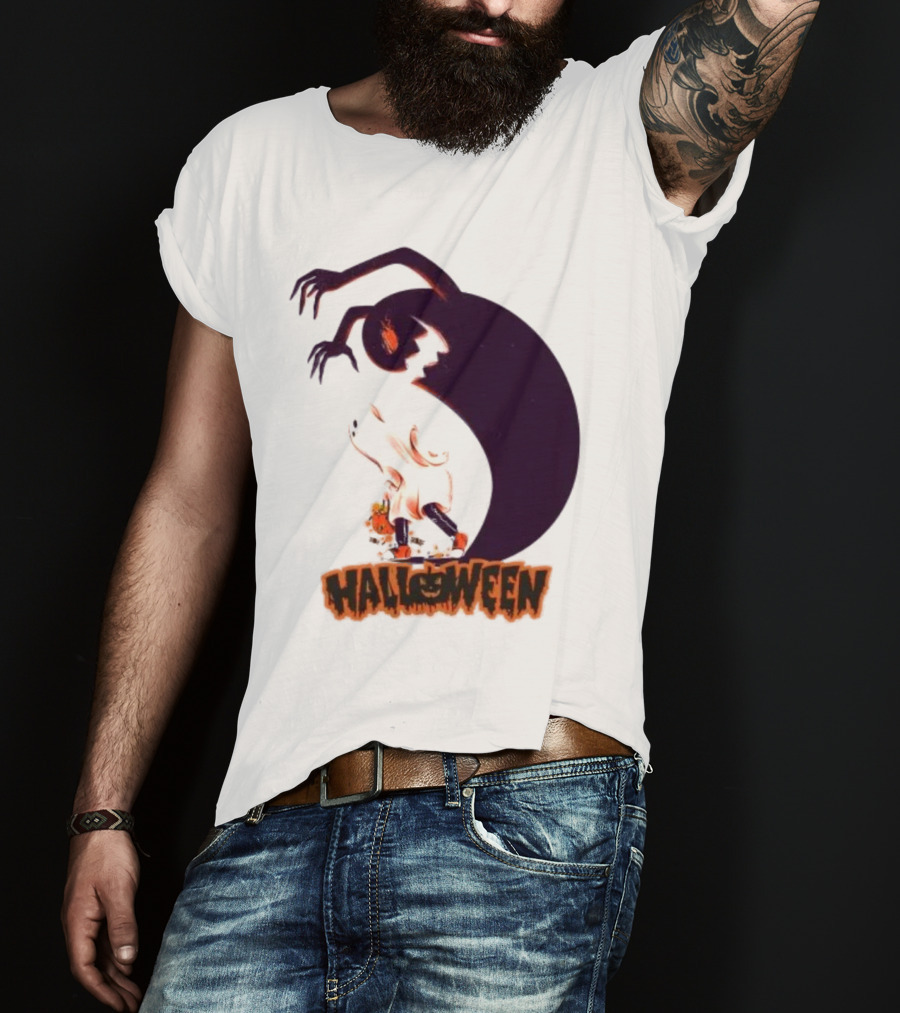 Happy Halloween Spooky Shadow Ghost With Pumpkin T-Shirt