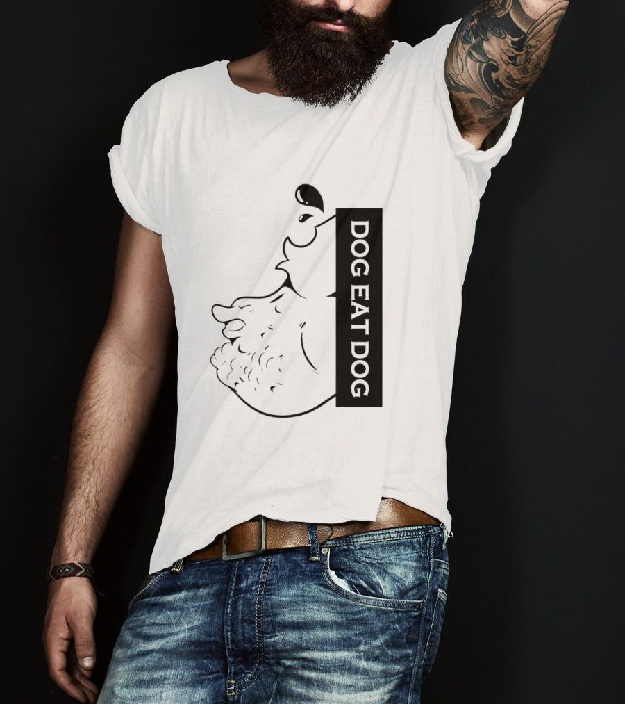 DOG EAT DOG Text With Canine Sketch T-Shirt