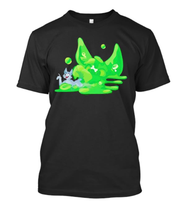 Gelatinous Dog Cartoon Slime With Playful Grey Pup And Green Ooze T-Shirt