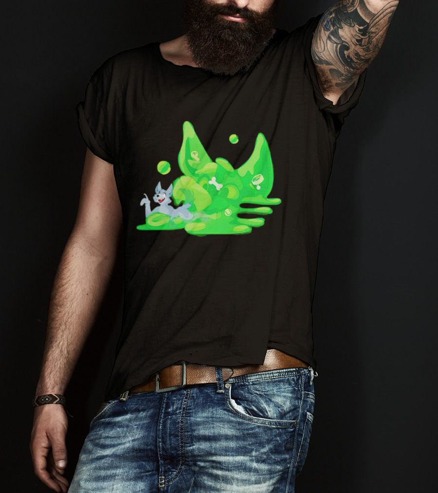Gelatinous Dog Cartoon Slime With Playful Grey Pup And Green Ooze T-Shirt