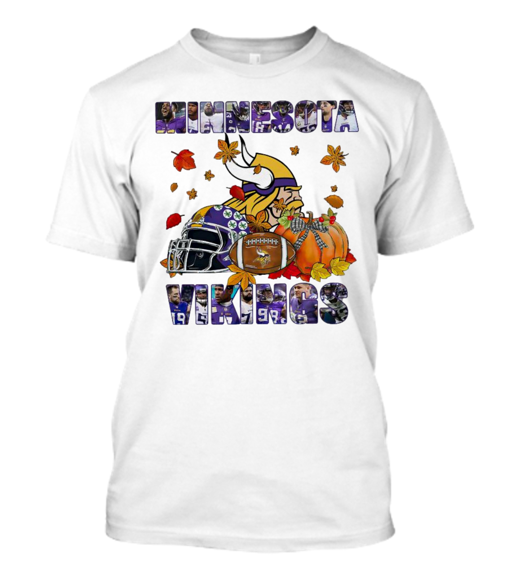 Minnesota Vikings Football Fall Leaves Helmet Pumpkin T-Shirt