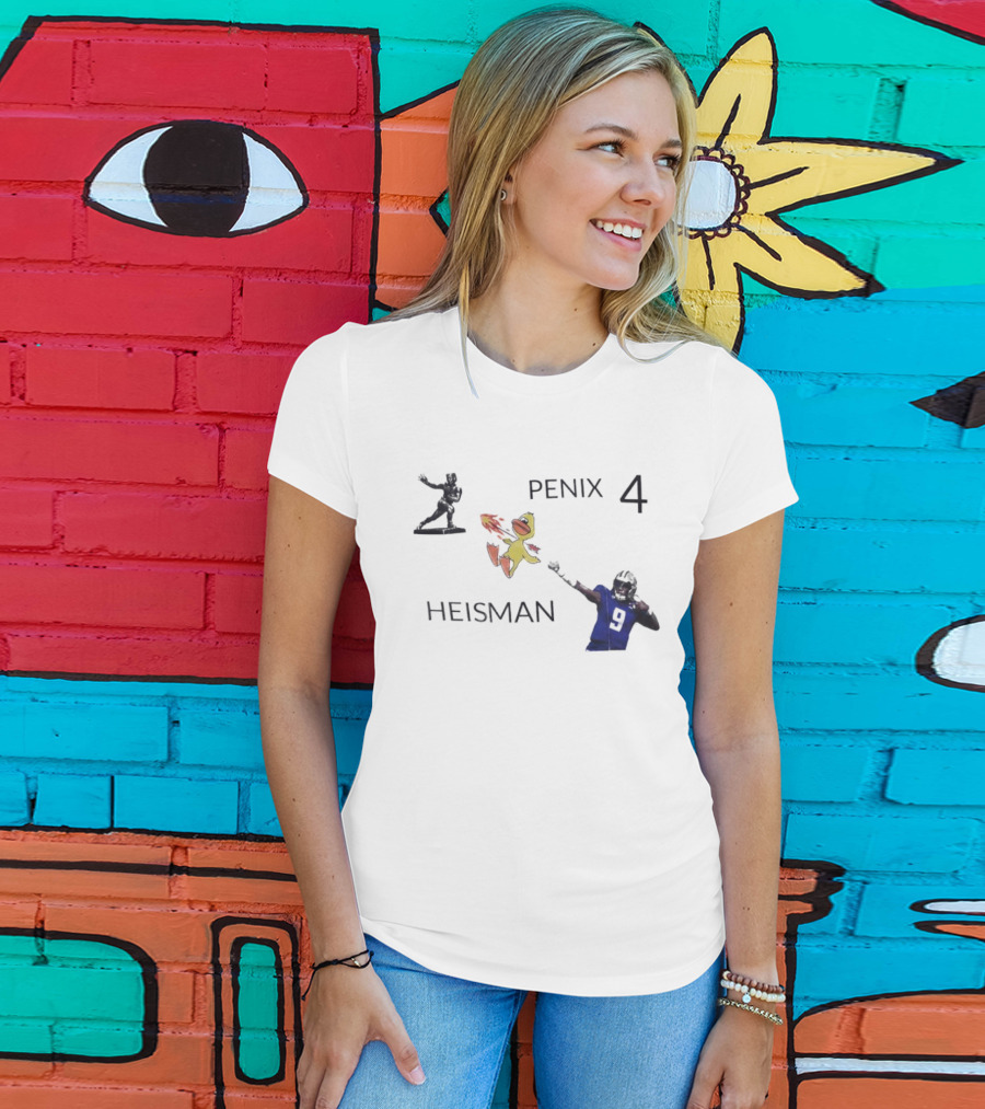 Penix 4 Heisman Football Player Number 9 With Trophy And Mascot Image T-Shirt