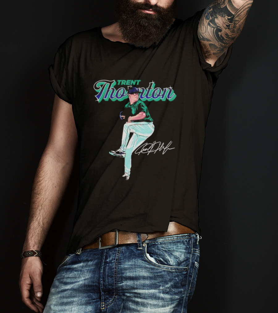 Trent Thornton Pitching Seattle Mariners Baseball Signature T-Shirt
