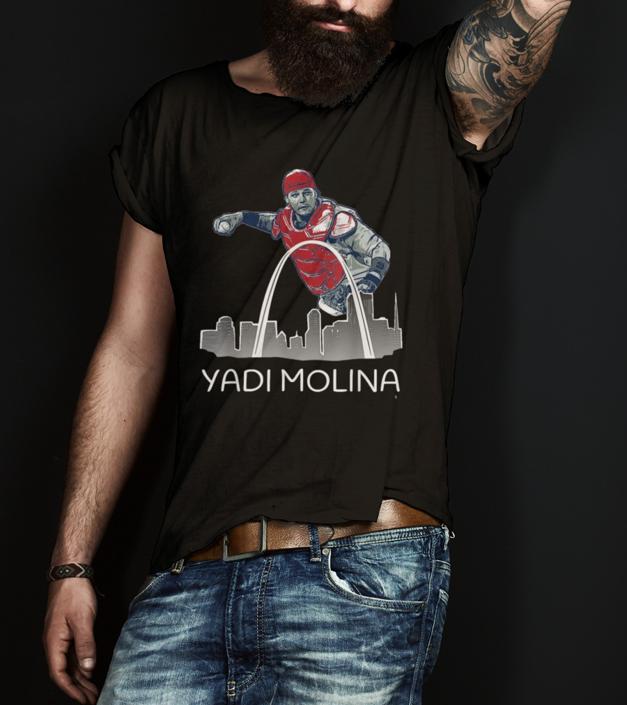 Yadi Molina St. Louis Skyline Arch Baseball T-Shirt